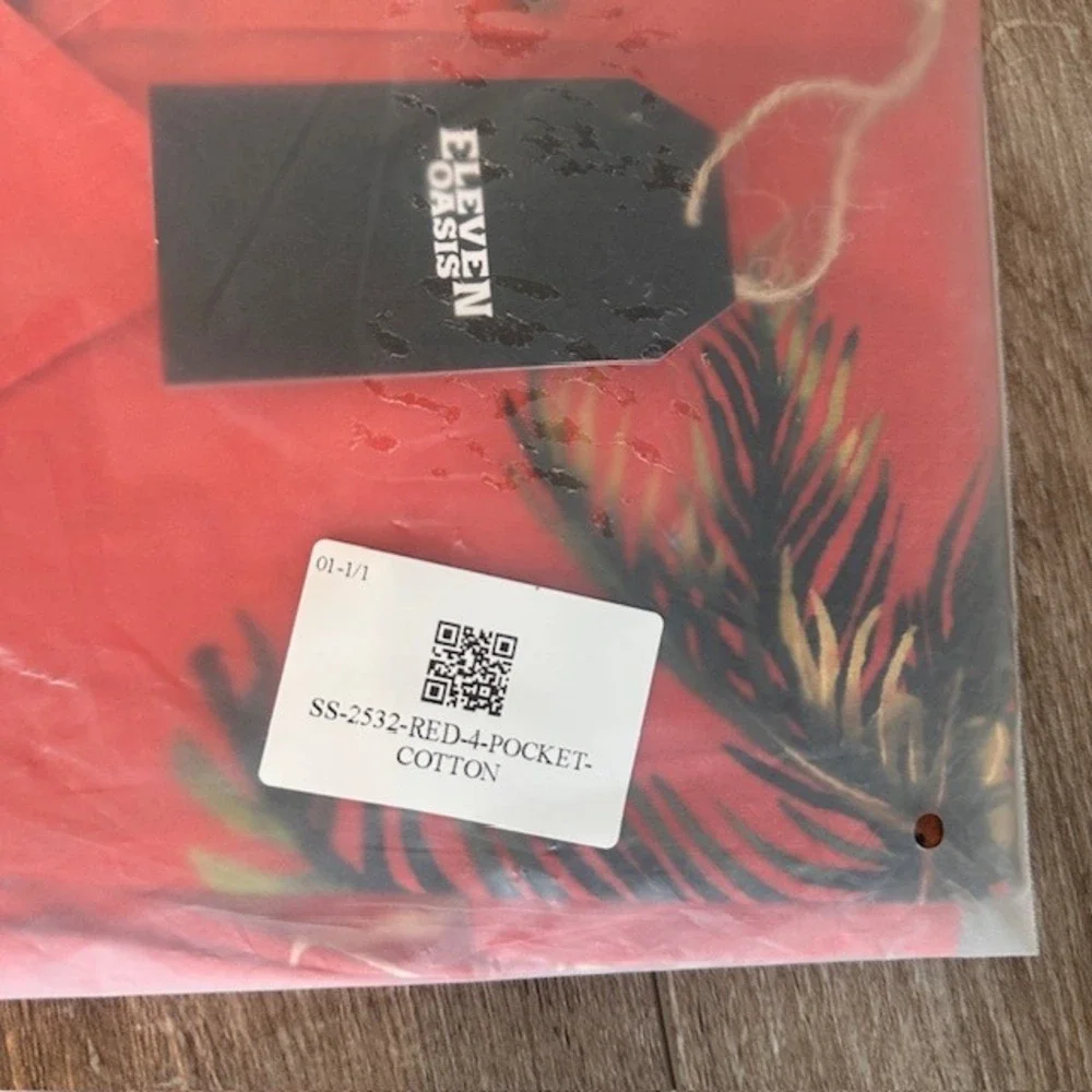 Eleven Oasis Men's Red Merry Christmas Santa Palm Tree Button Up Cotton Shirt XL
